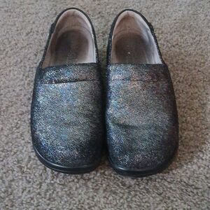 Alegria Kel-674 Black Leather Glitter Clogs Sz 38 EUC
